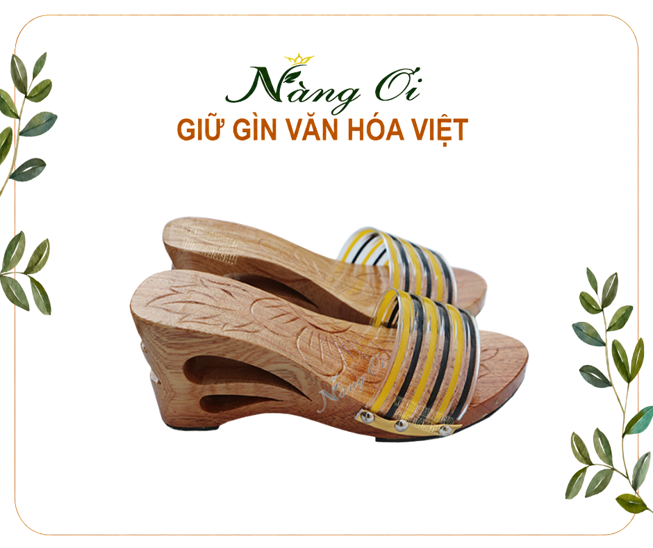 guốc gỗ hai giọt nước chạm gót tầng độc đáo